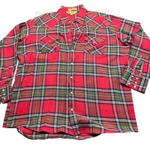 Tall man BIG MAC XLT mens RED Green PLAID Flannel Shirt Pearl Snap up. Western